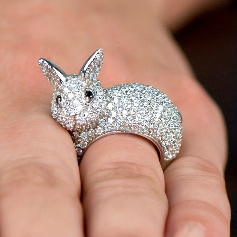 Whimsical Bunny Pave Statement Ring