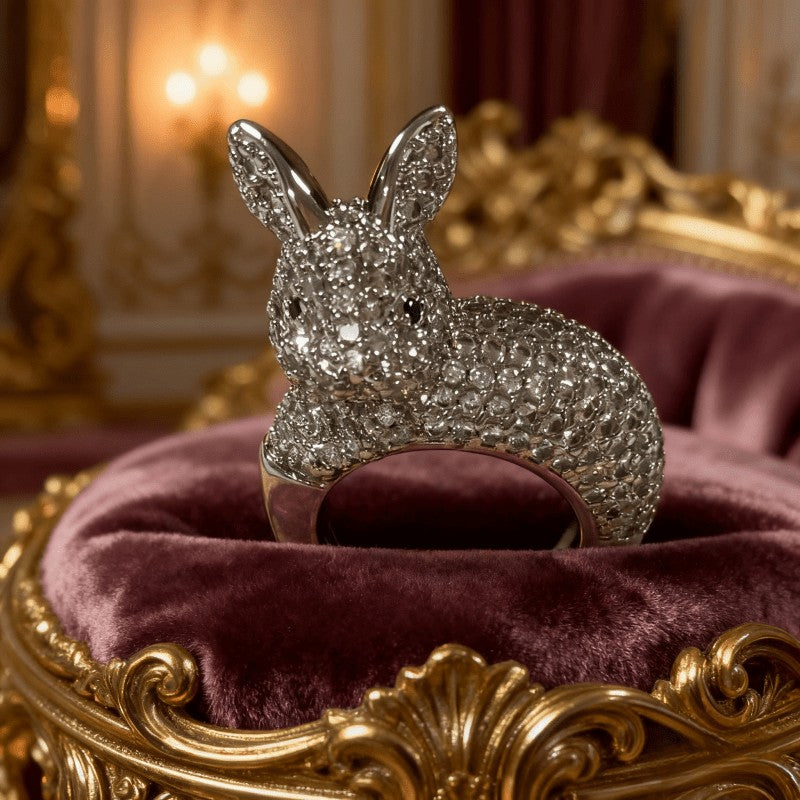 Whimsical Bunny Pave Statement Ring