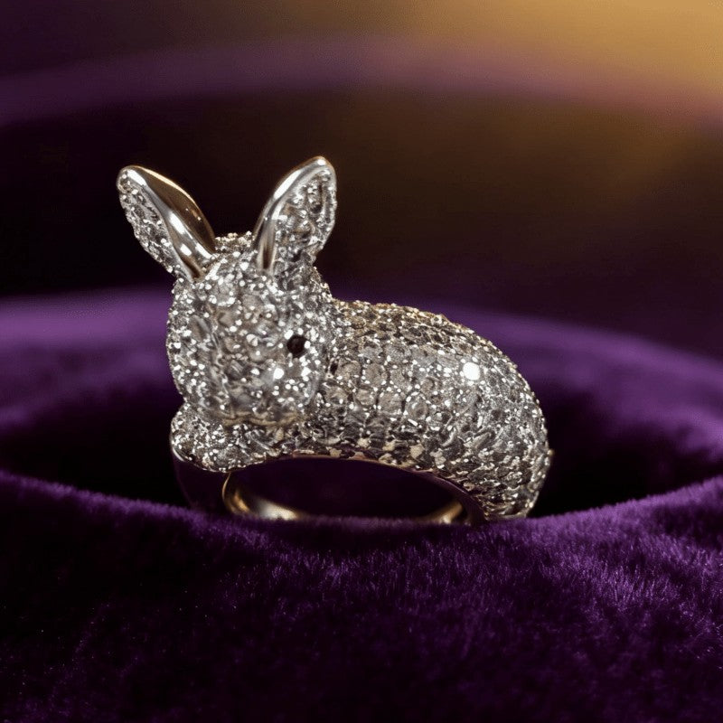 Whimsical Bunny Pave Statement Ring