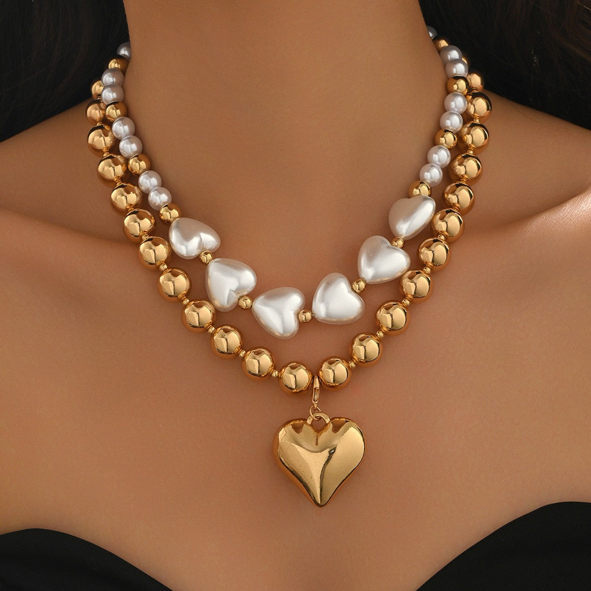 Elegant Layered Heart Bead Necklace