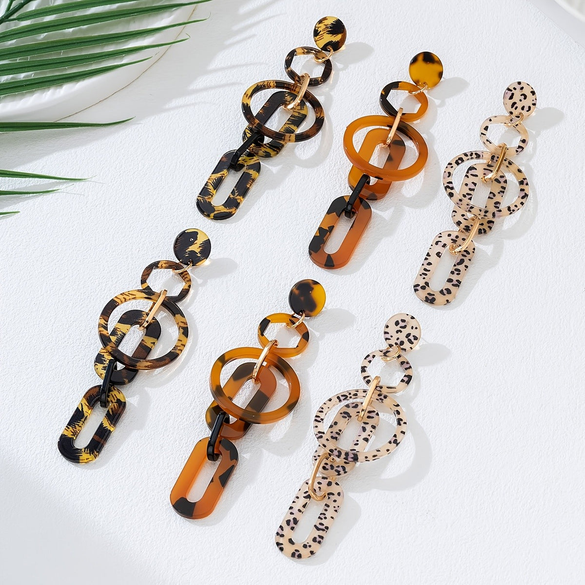 Tortoise Geometric Link Drop Earrings