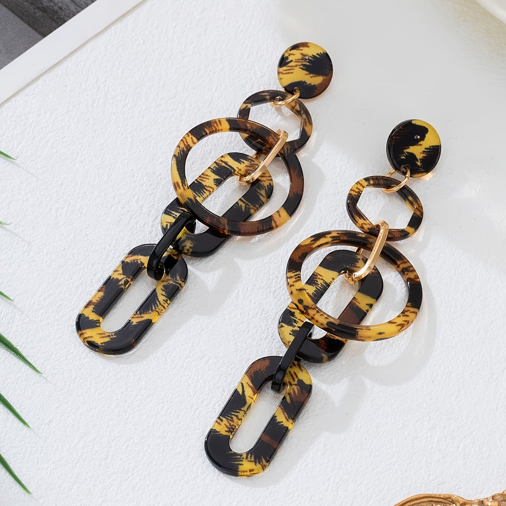 Tortoise Geometric Link Drop Earrings