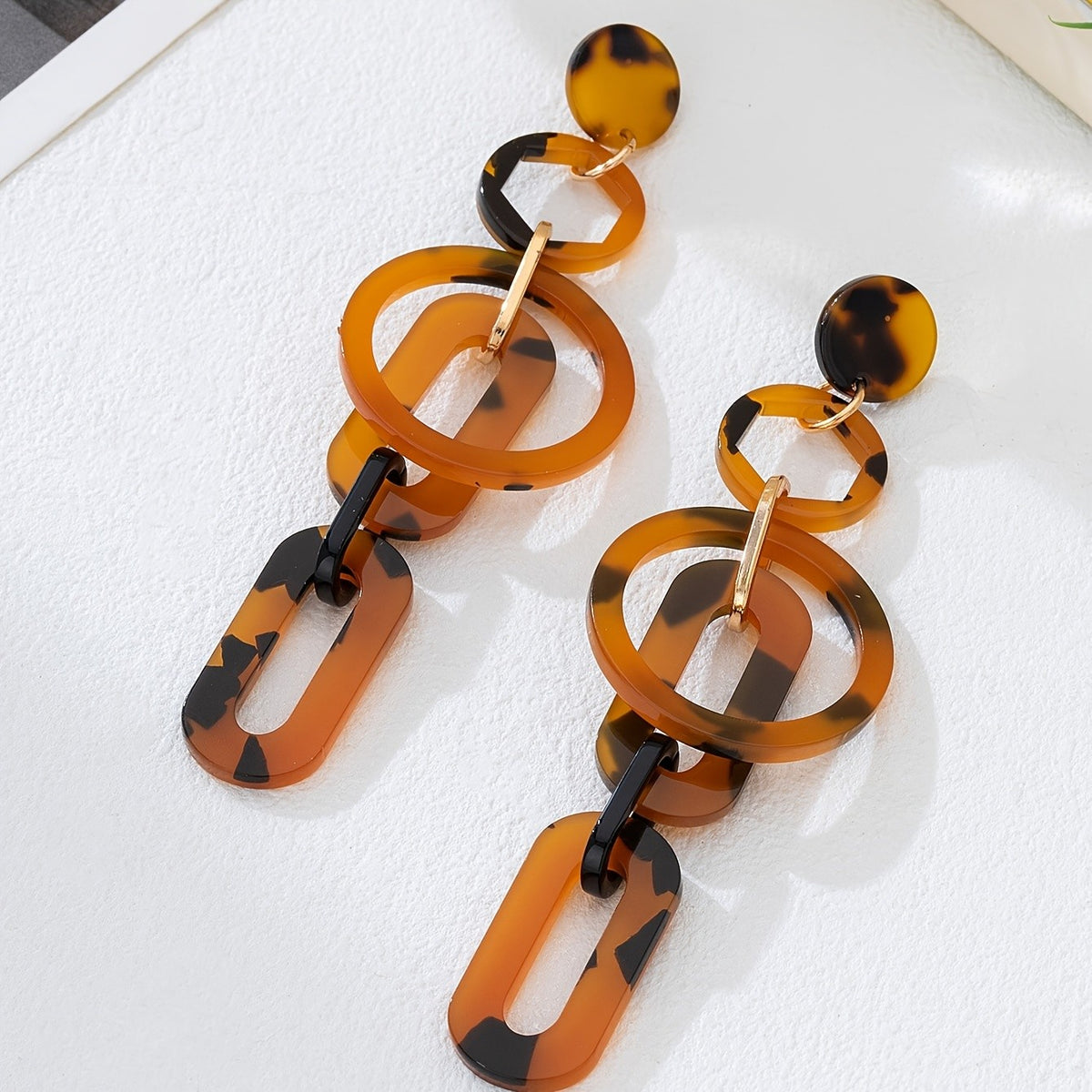 Tortoise Geometric Link Drop Earrings
