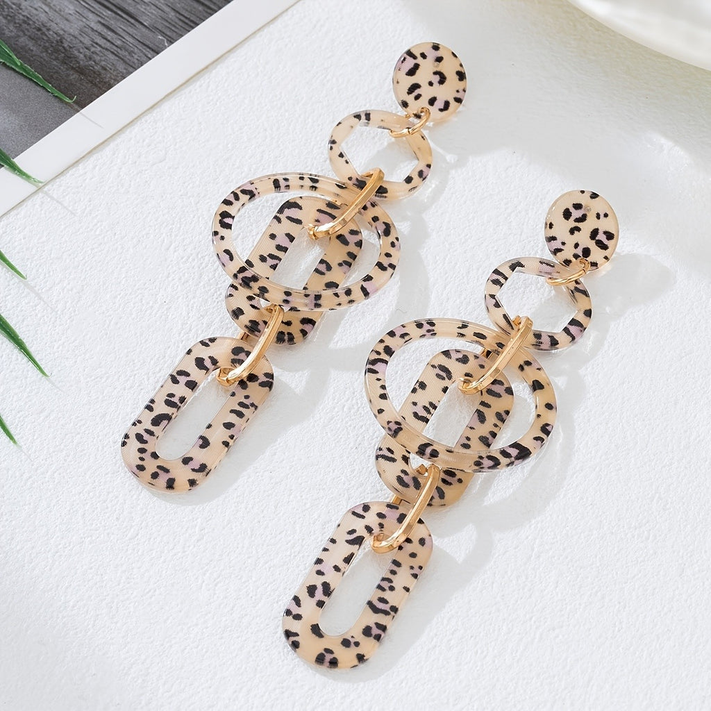 Tortoise Geometric Link Drop Earrings