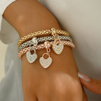 3pc Pave Heart Stretch Bracelet Set