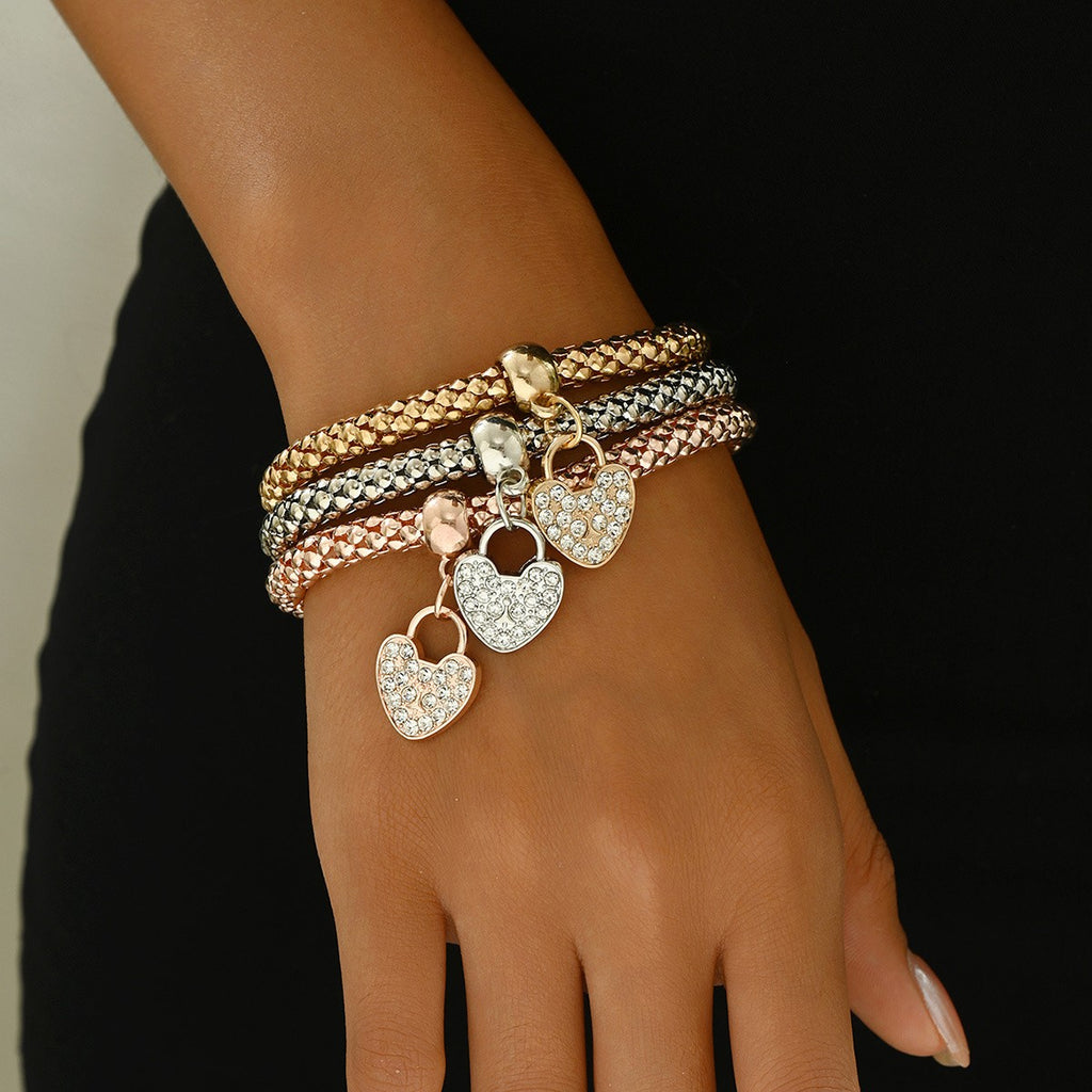 3pc Pave Heart Stretch Bracelet Set
