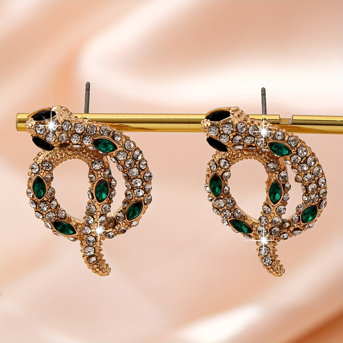 Chunky Emerald Snake Stud Earrings