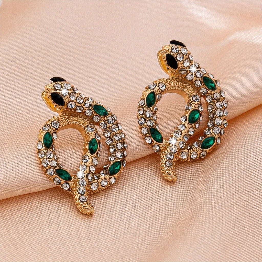 Chunky Emerald Snake Stud Earrings