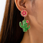 Whimsical Cactus Flower Drop Earrings