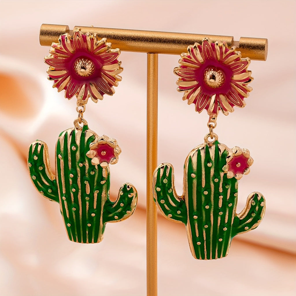 Whimsical Cactus Flower Drop Earrings