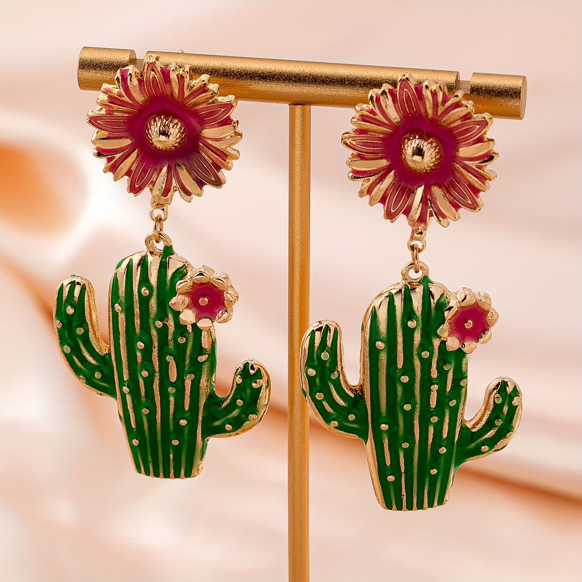 Whimsical Cactus Flower Drop Earrings
