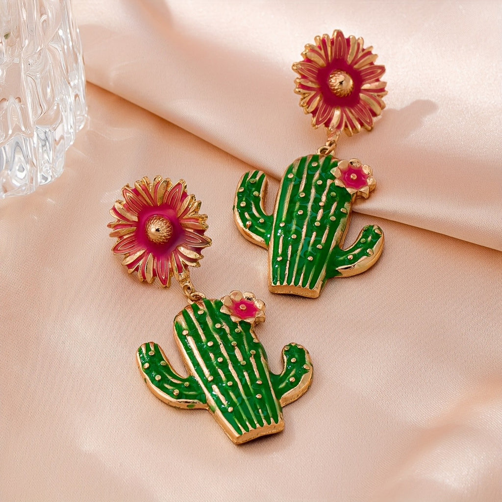 Whimsical Cactus Flower Drop Earrings