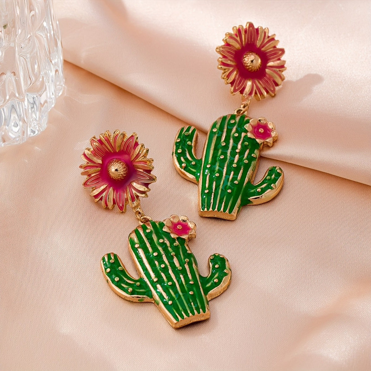 Whimsical Cactus Flower Drop Earrings