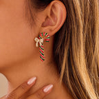 Festive Candy Cane Bow Stud Earrings