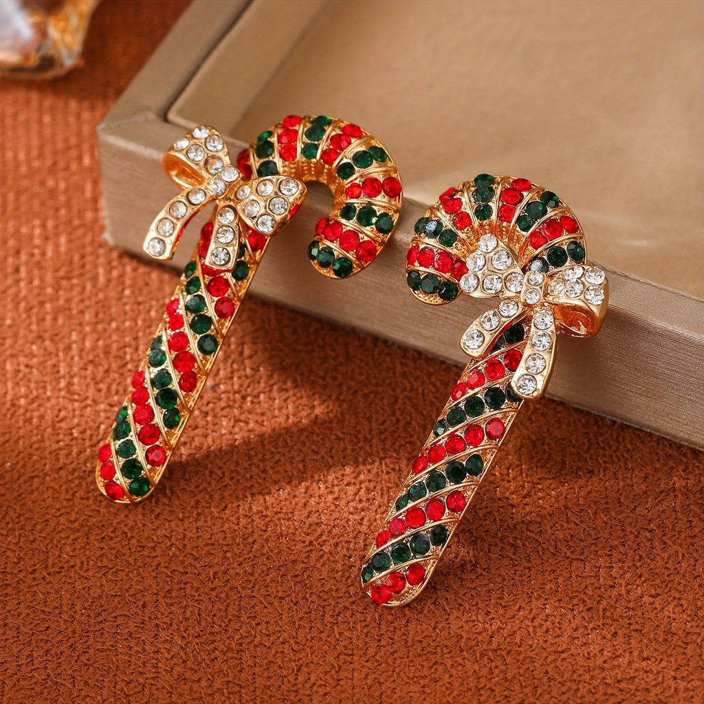 Festive Candy Cane Bow Stud Earrings