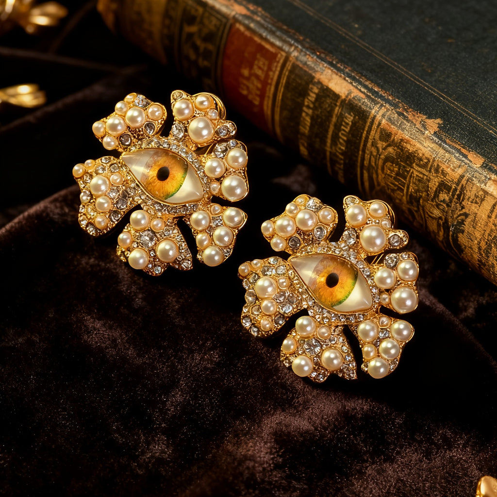 Chunky Pearl Evil Eye Earrings
