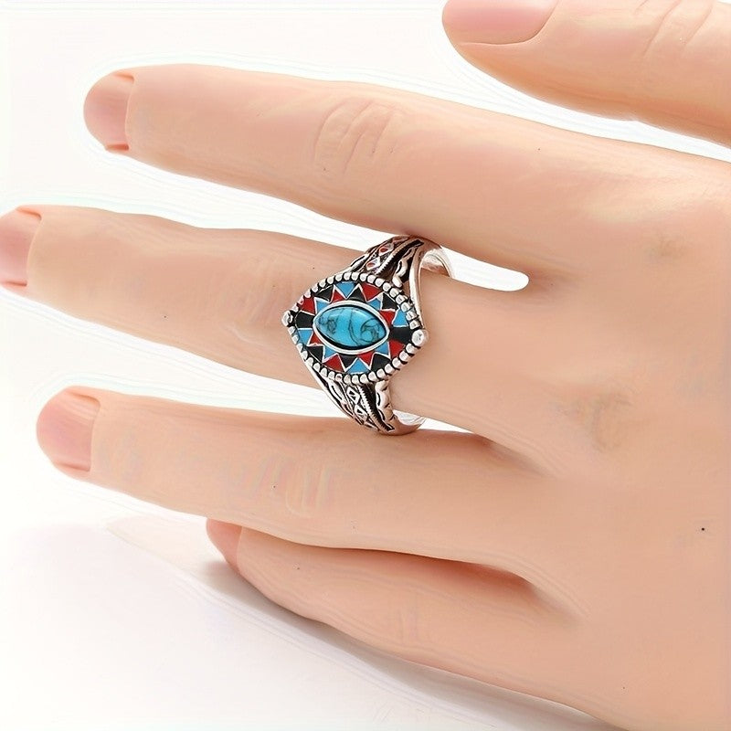 Bold Geometric Turquoise Statement Ring