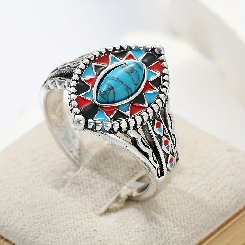 Bold Geometric Turquoise Statement Ring