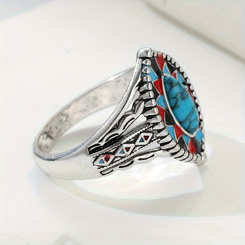 Bold Geometric Turquoise Statement Ring
