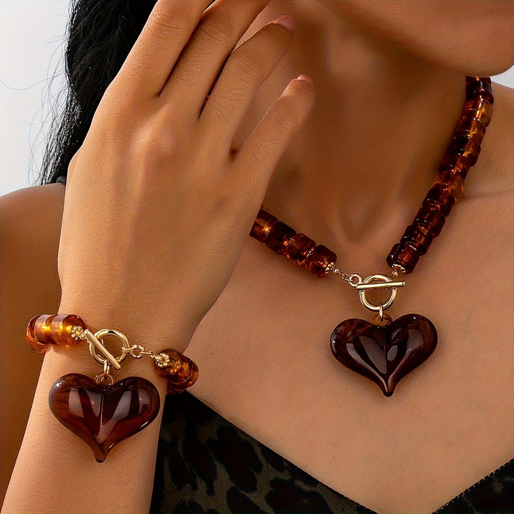 Chunky Amber Heart Bracelet
