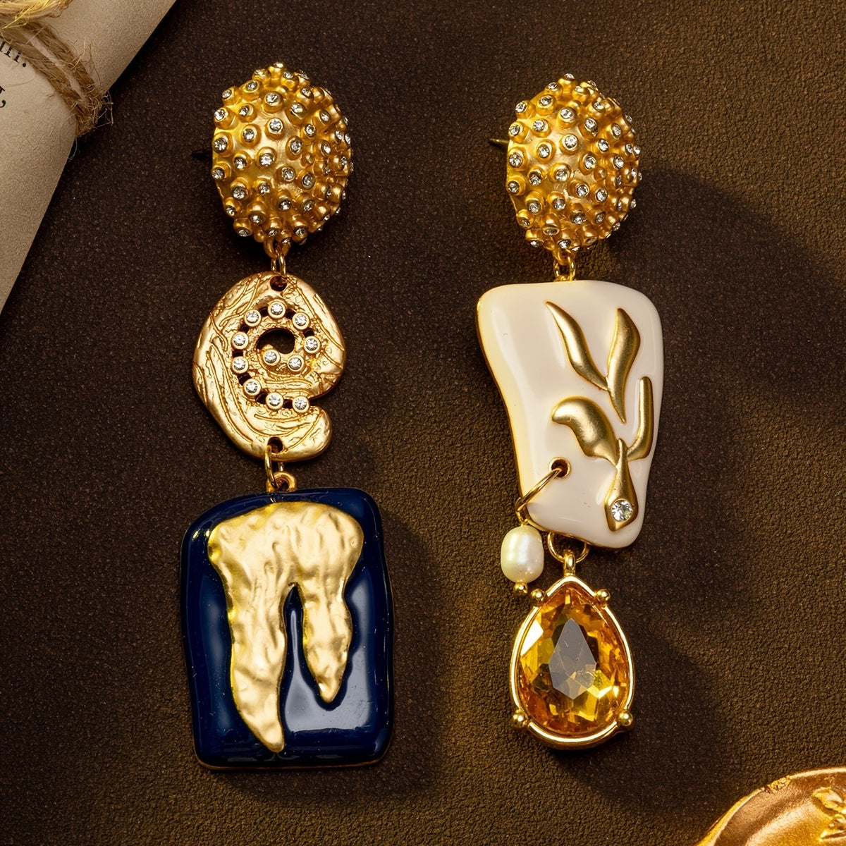 Asymmetrical Enamel Art Drop Earrings