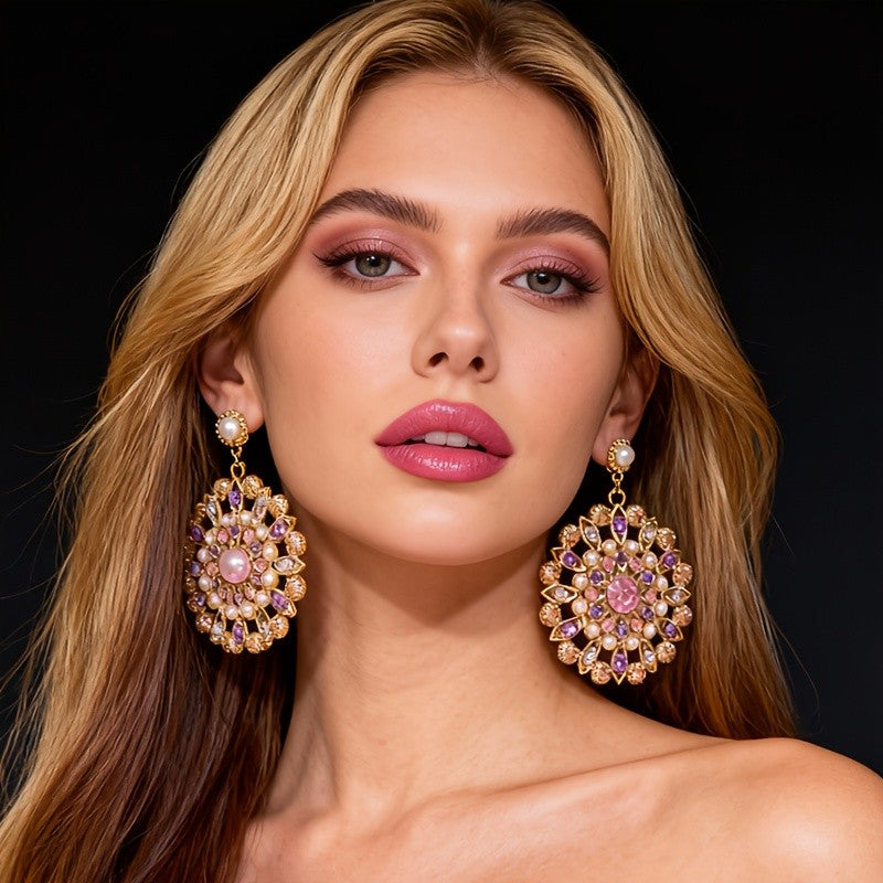 Boho Gemstone Floral Drop Earrings