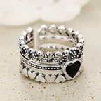 Vintage Black Heart Stackable Ring Set