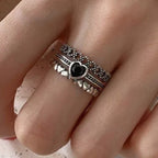 Vintage Black Heart Stackable Ring Set