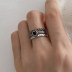 Vintage Black Heart Stackable Ring Set