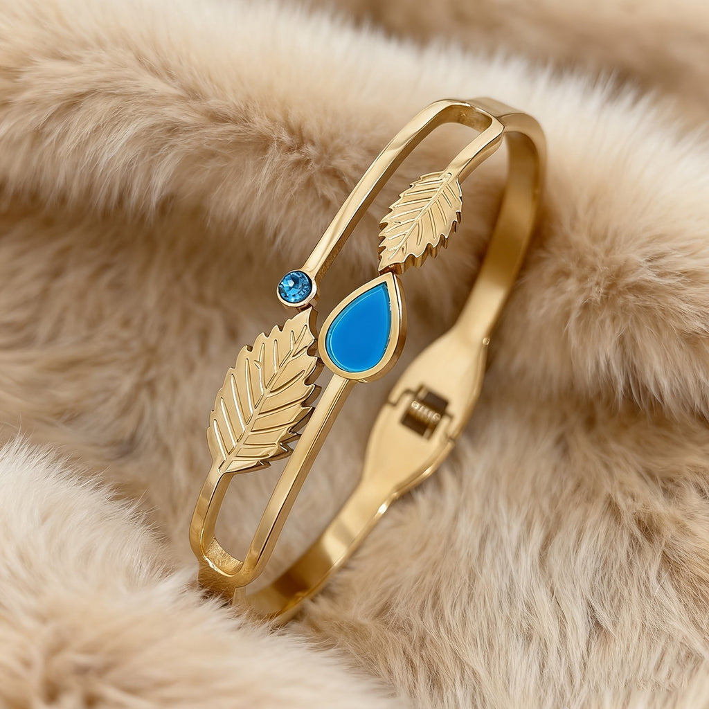 Boho Leaf Blue Gemstone Bracelet