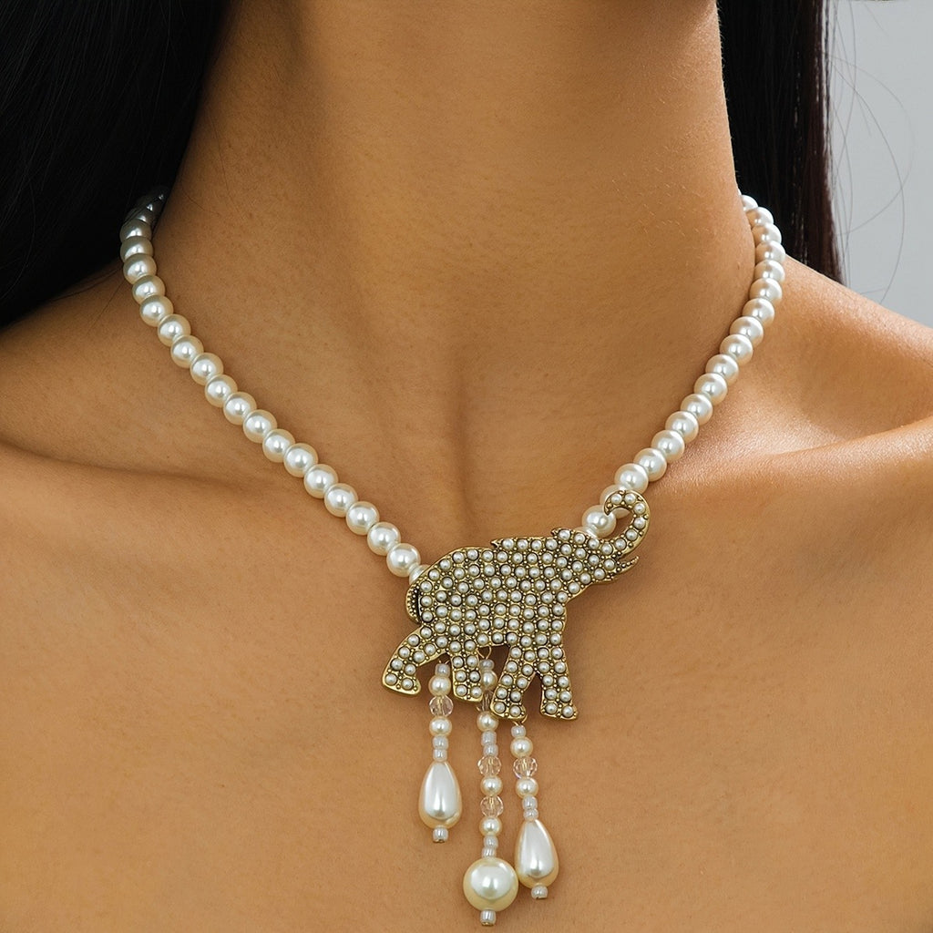 Boho Elephant Pearl Necklace