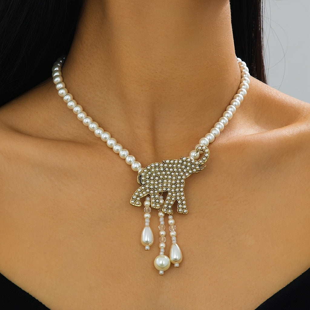 Boho Elephant Pearl Necklace