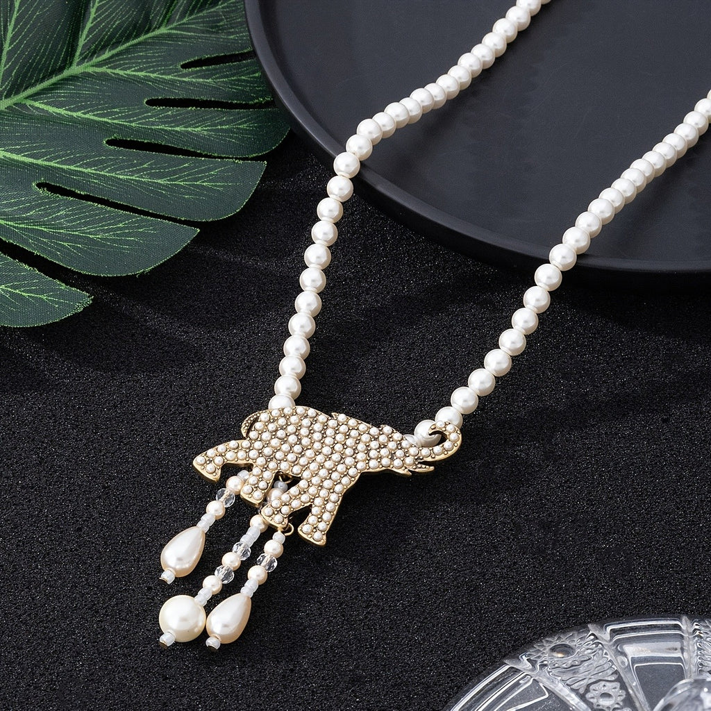 Boho Elephant Pearl Necklace