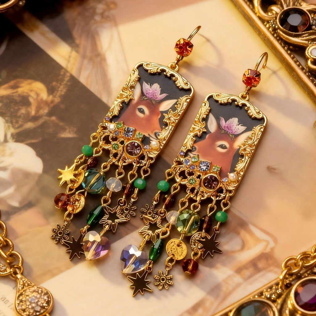 Whimsical Deer Charm Drop Earrings