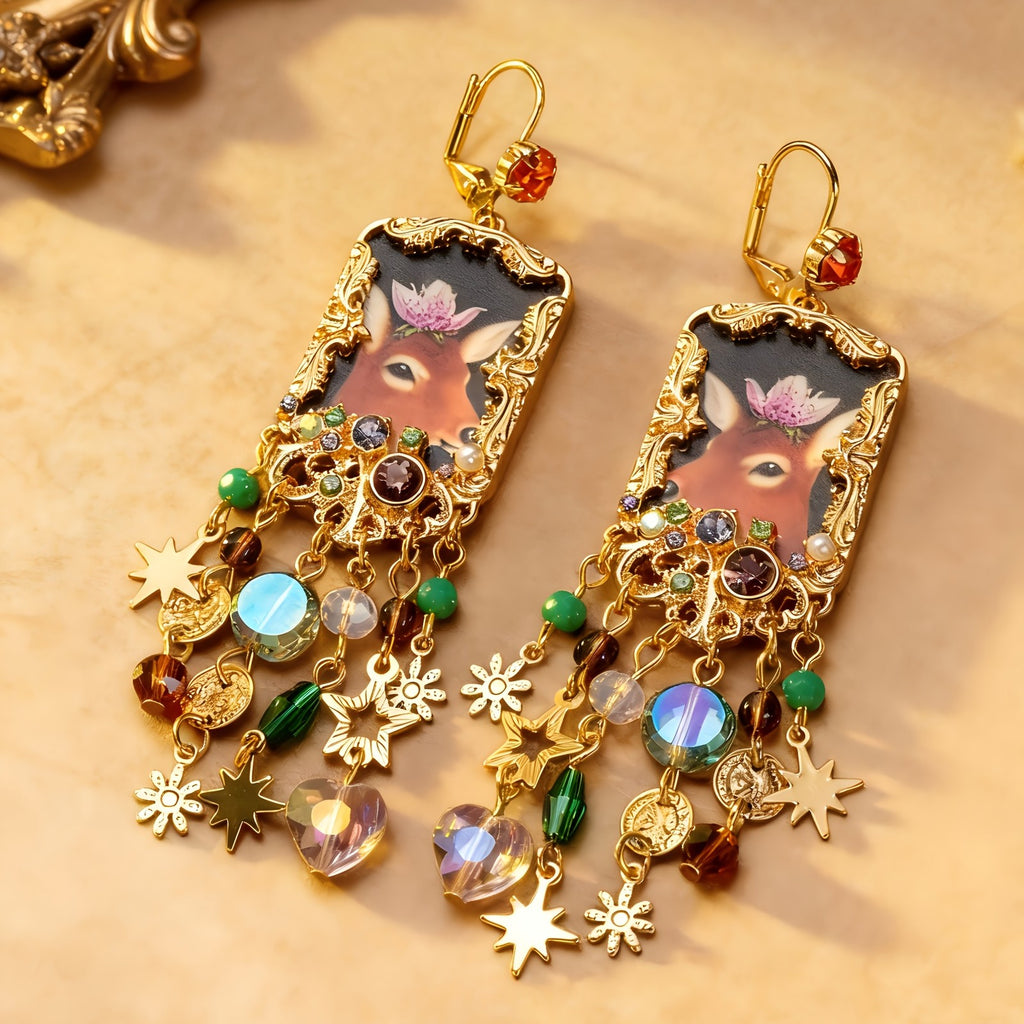 Whimsical Deer Charm Drop Earrings