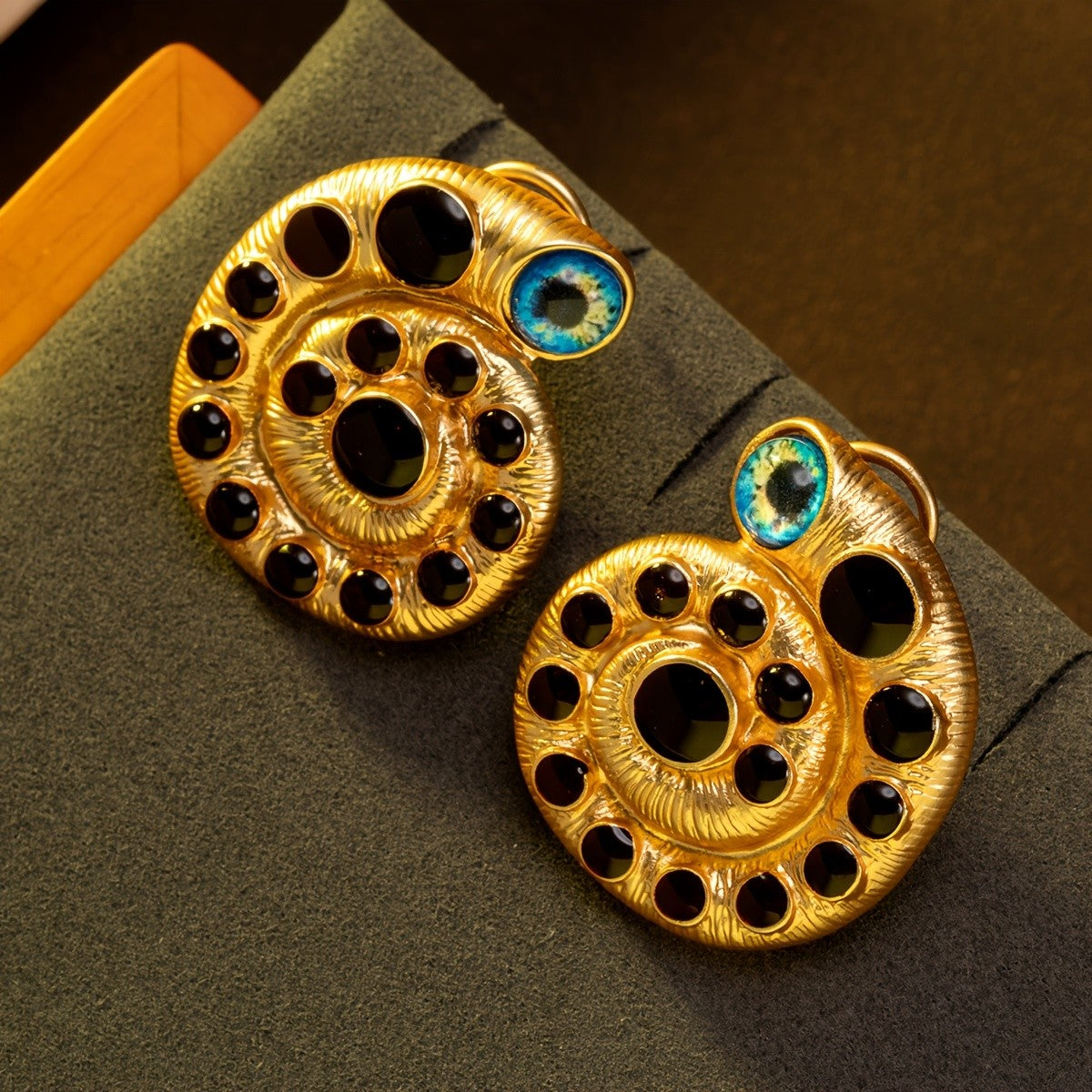 Whimsical Blue Eye Spiral Stud Earrings