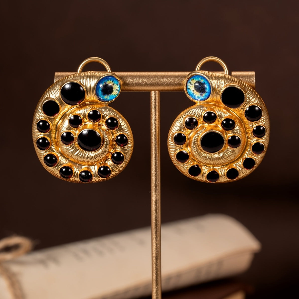 Whimsical Blue Eye Spiral Stud Earrings