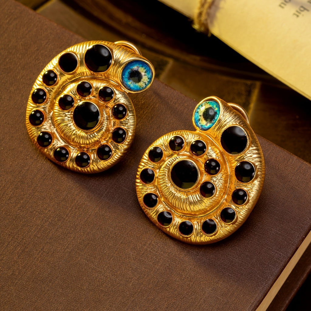 Whimsical Blue Eye Spiral Stud Earrings