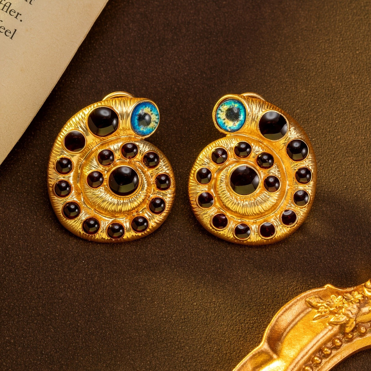 Whimsical Blue Eye Spiral Stud Earrings