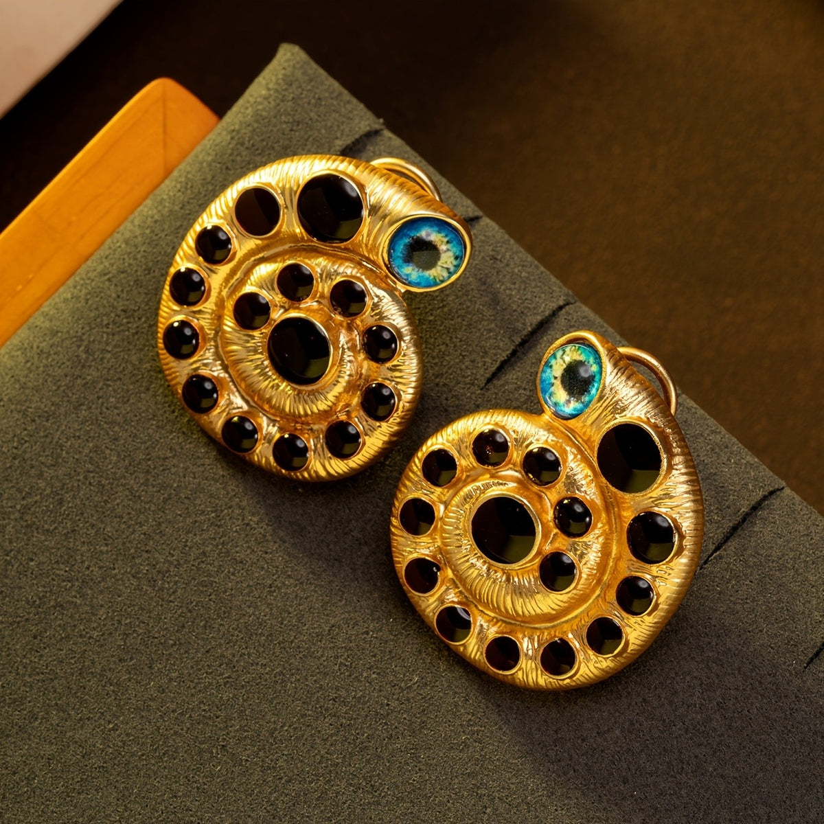 Whimsical Blue Eye Spiral Stud Earrings