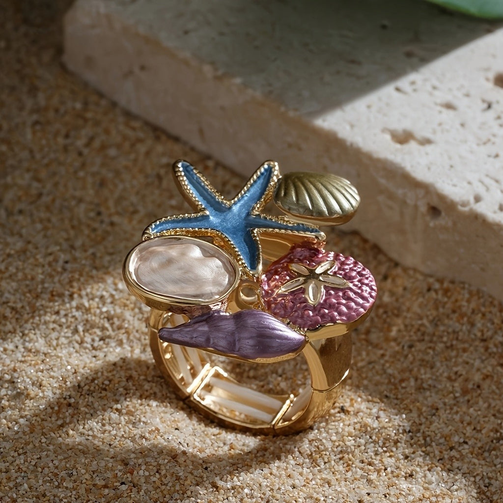 Whimsical Ocean Enamel Statement Ring
