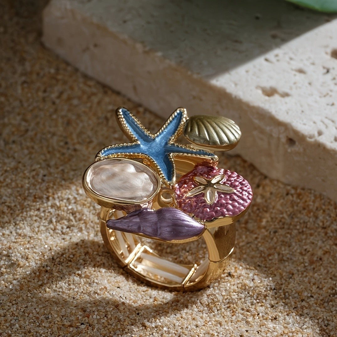 Whimsical Ocean Enamel Statement Ring