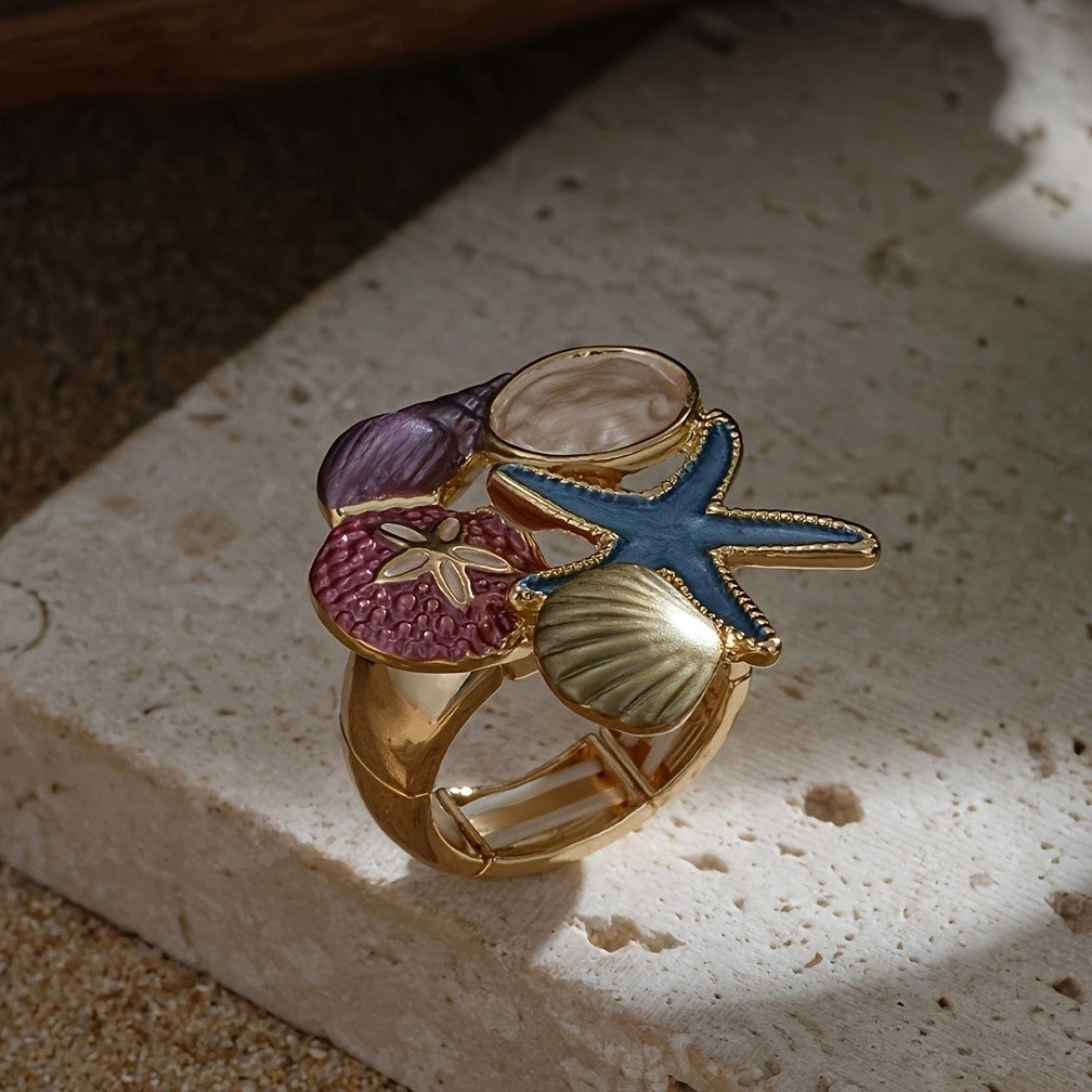 Whimsical Ocean Enamel Statement Ring