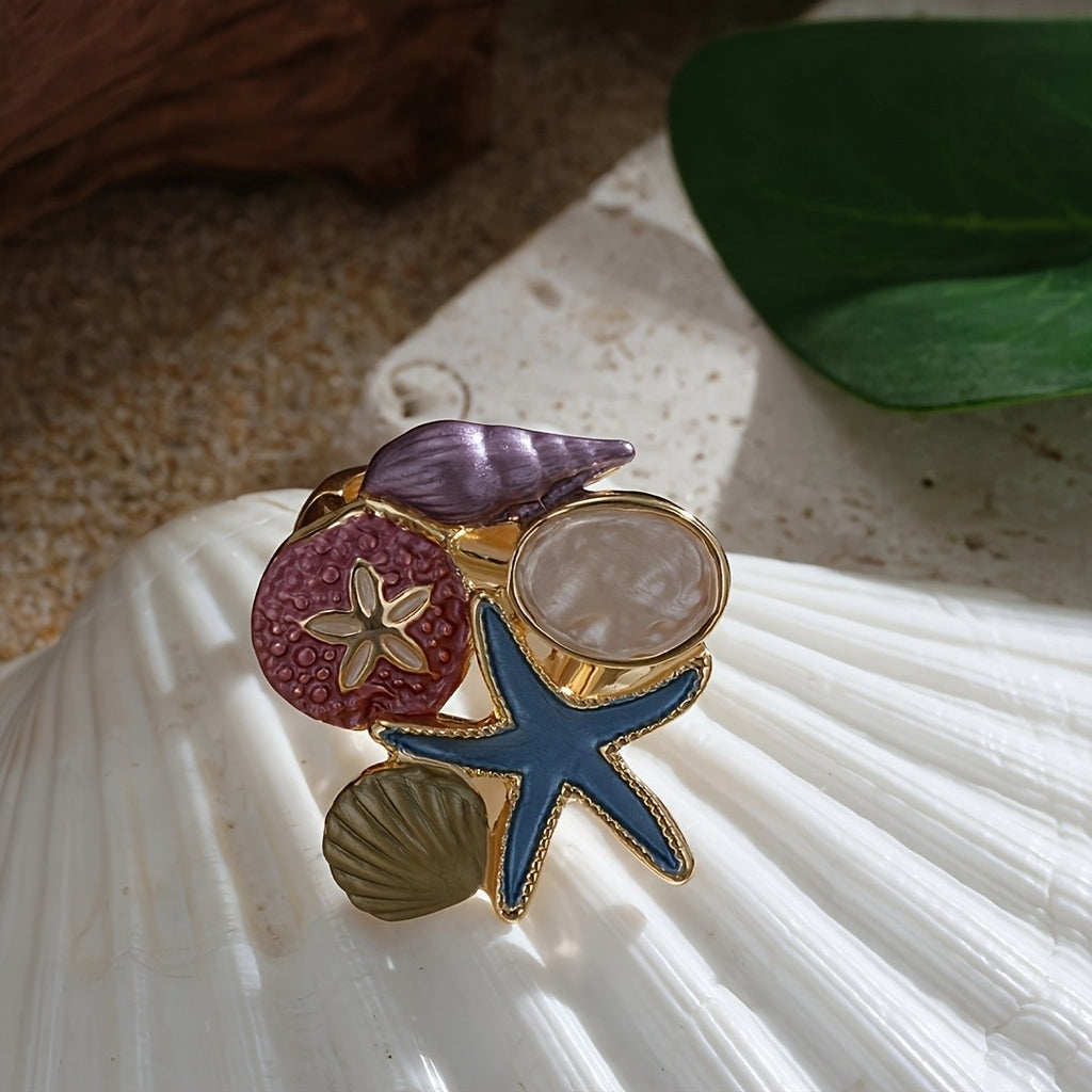 Whimsical Ocean Enamel Statement Ring