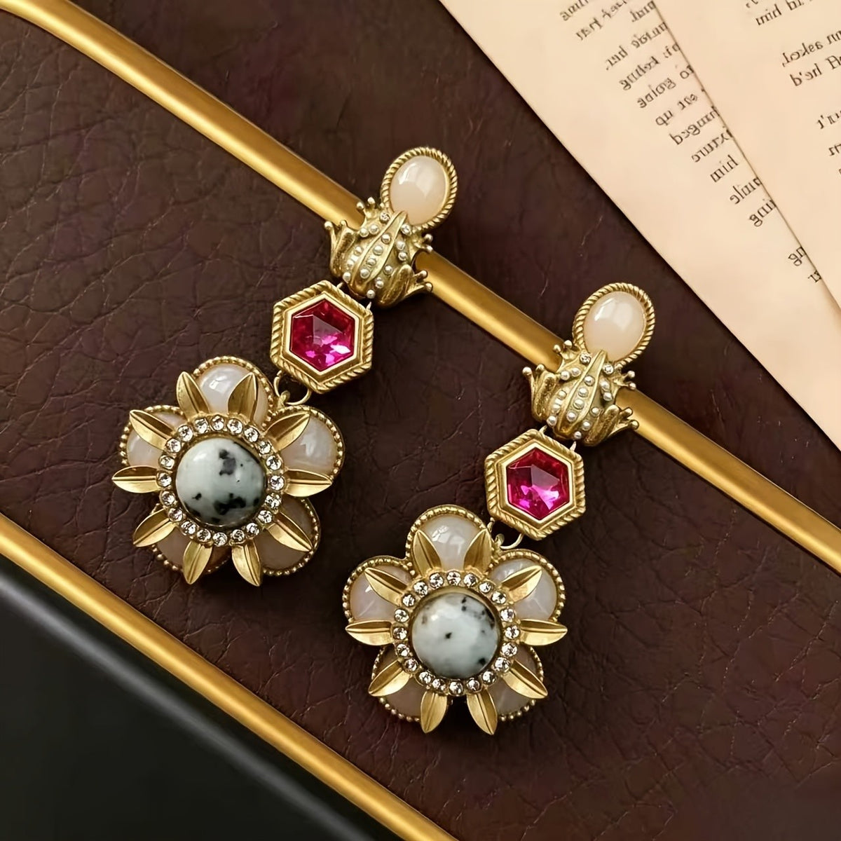 Luxe Floral Glass Drop Earrings
