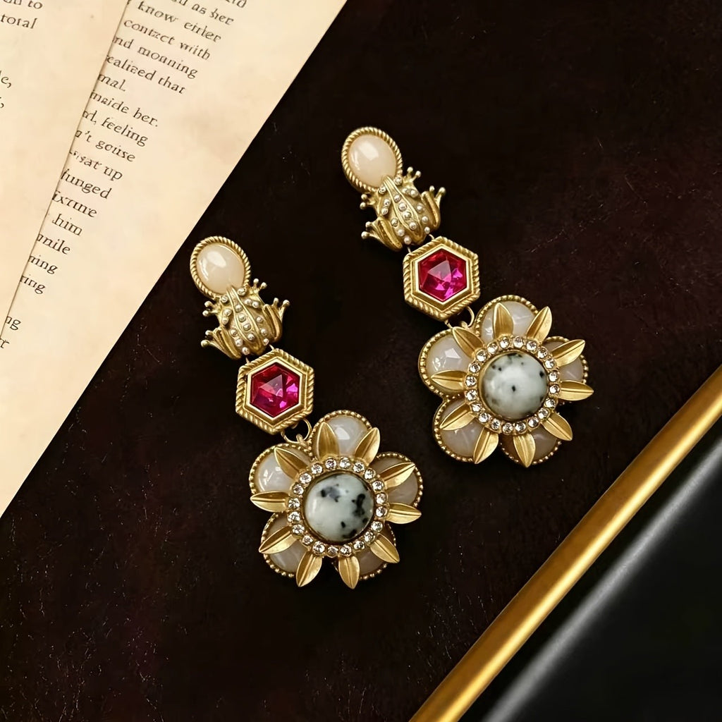 Luxe Floral Glass Drop Earrings