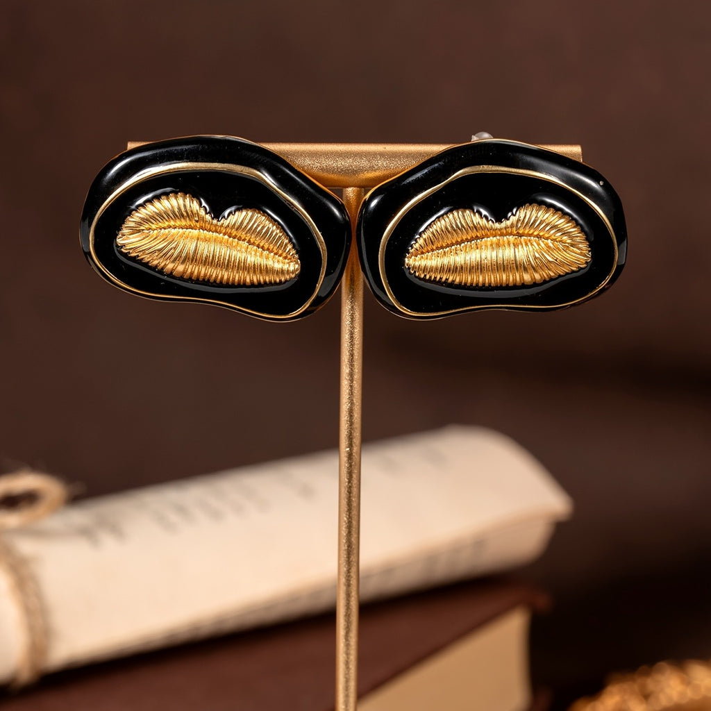 Bold Black Keyhole Stud Earrings