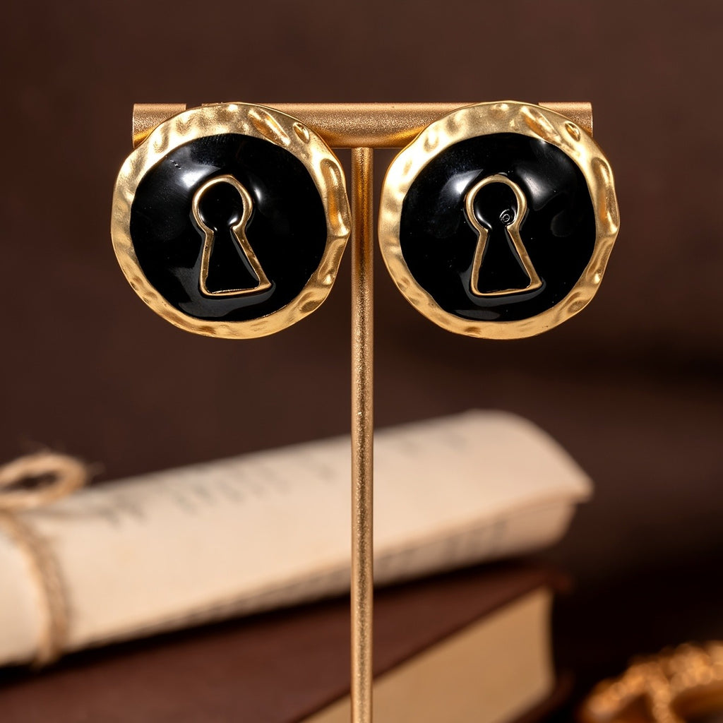 Bold Black Keyhole Stud Earrings