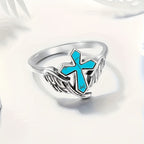 Boho Winged Cross Turquoise Ring