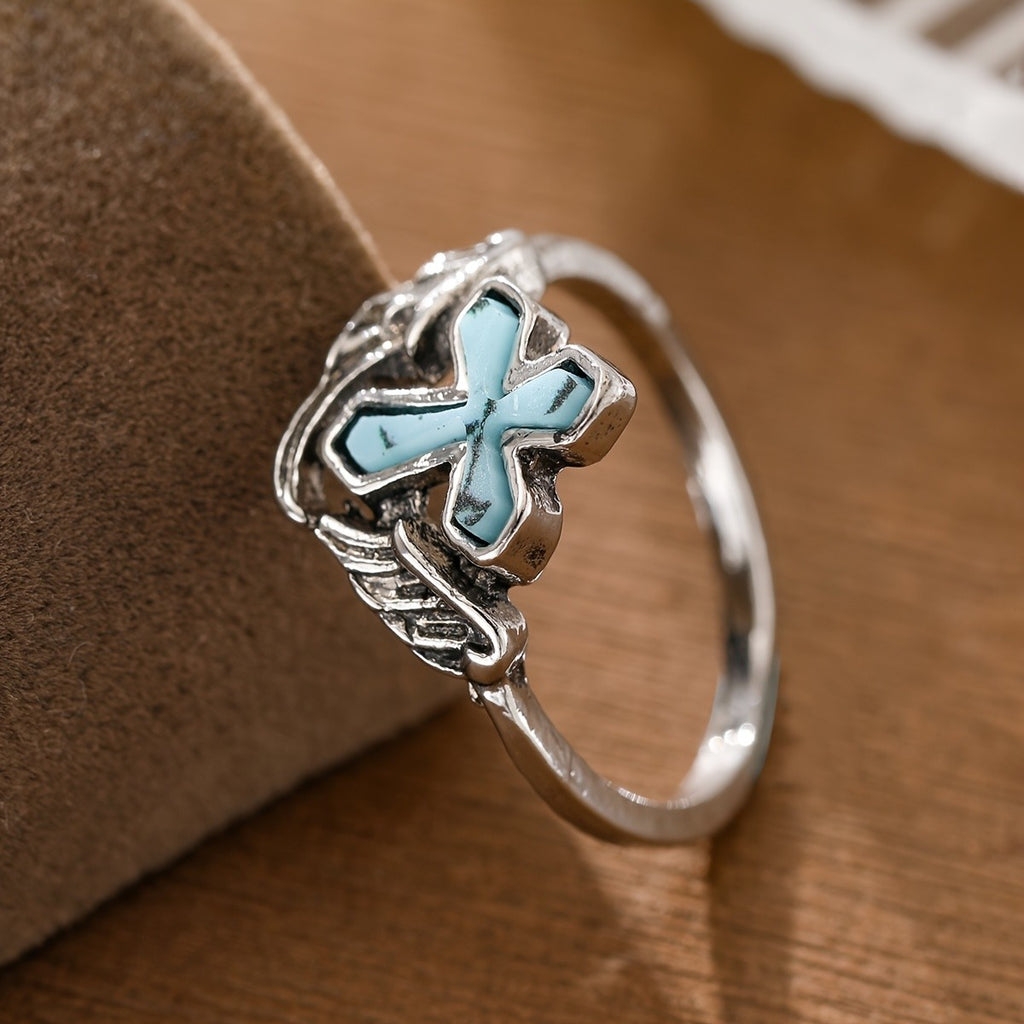 Boho Winged Cross Turquoise Ring